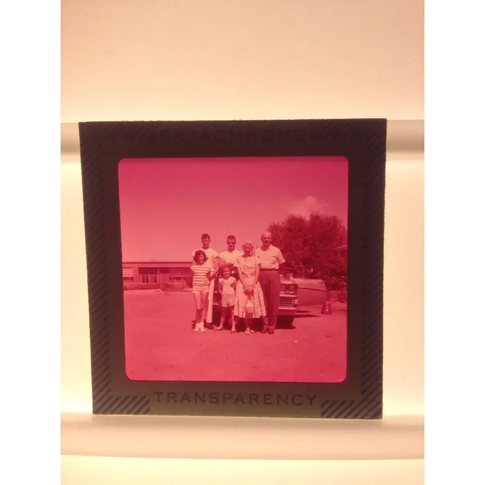 Vintage 1950s Family Portrait Car Automobile Ektachrome Photograph Color Slide